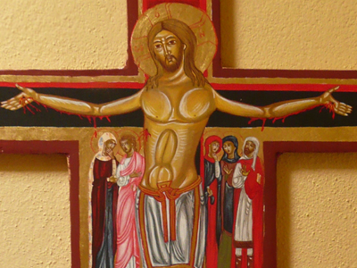 Cristo Crocifisso (in greco: Η Σταύρωσις του Κυρίου): Icona bizantina, tempera ad uovo su legno