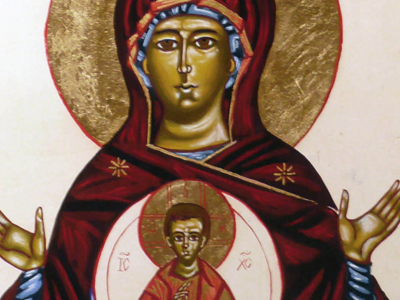 Panaghia (Madonna) con Gesu' Bambino: Icona bizantina, tempera ad uovo su legno