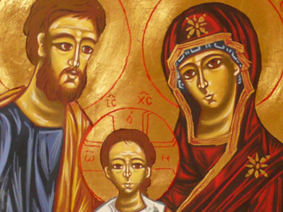 La Sacra Famiglia: Icona bizantina, tempera ad uovo su legno